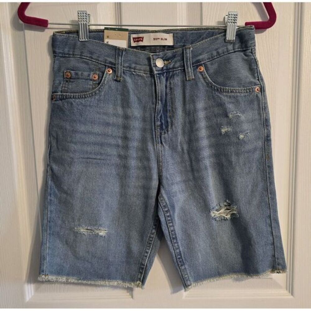 Levi Strauss Youth‎ Boy's Adjustable Waist Distressed Denim Shorts Medium Wash